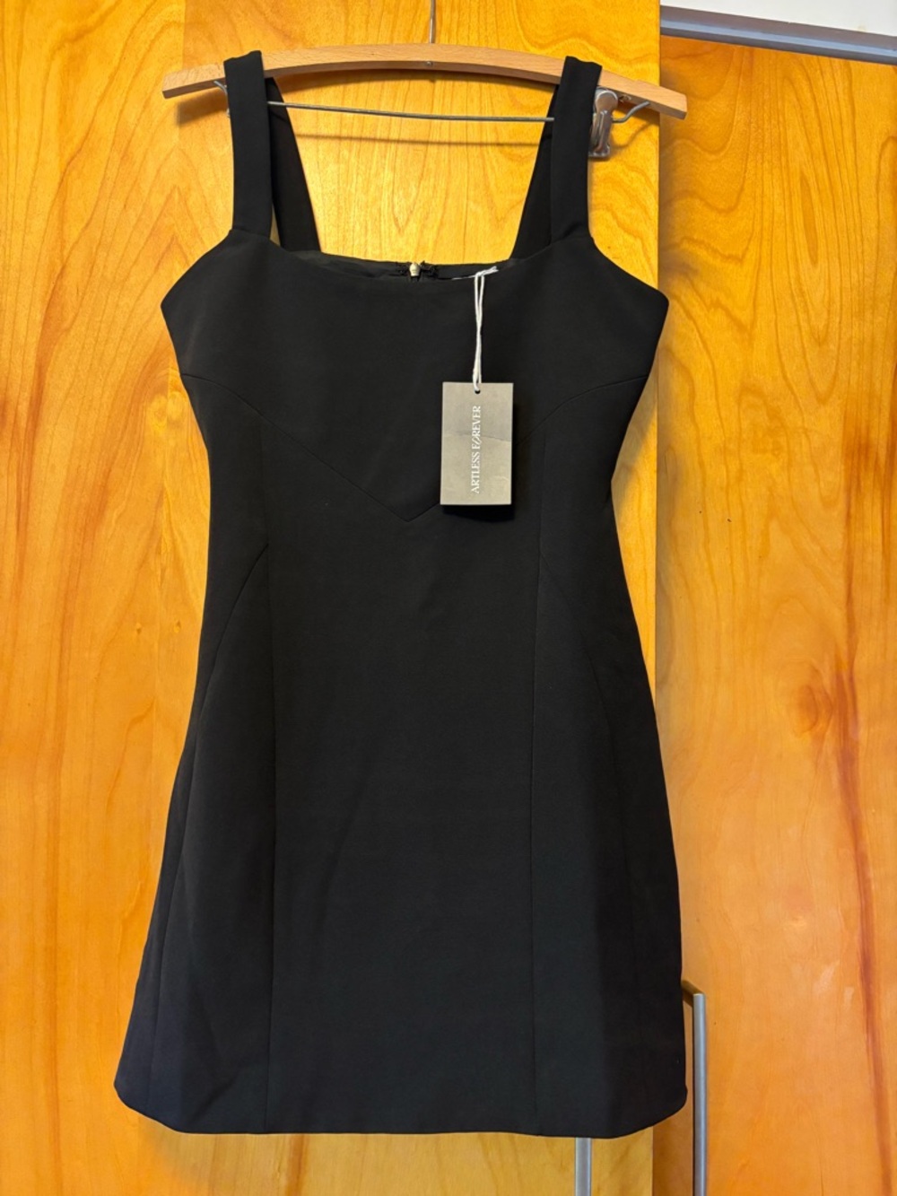 Classic Black Mini Sheath Dress with Square Neck - New With Tags